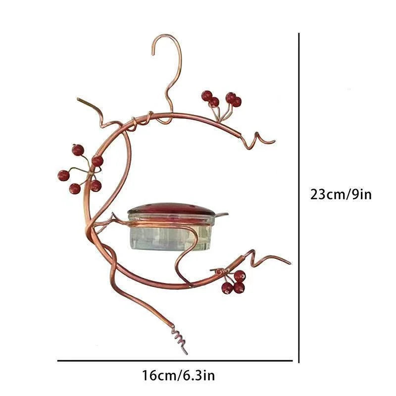 Metal Red Berries Hanging Hummingbird Feeder Detachable Bird