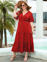 GIBSIE Plus Size Polka Dot V-Neck Butterfly Sleeve