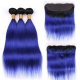Elfriede 1BBlue Straight Ombre Colored Hair Bundles with