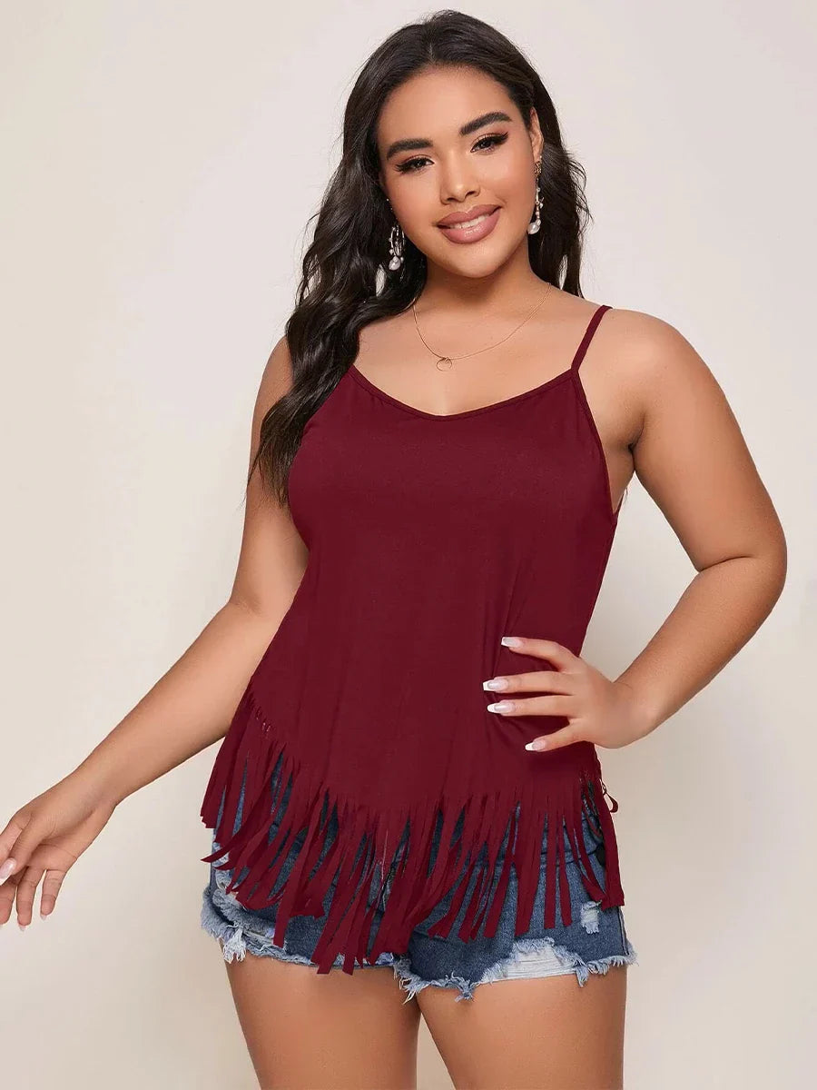 Finjani Plus Size Womens Cami Slip Shoulder Fringe