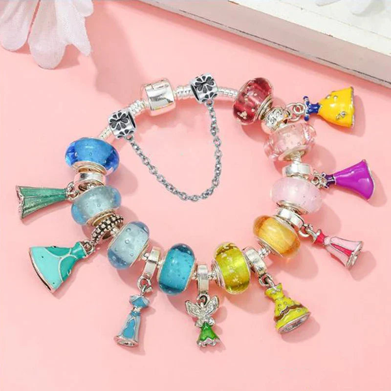 Cute Enamel Disney Princess Dress Charms Bracelet Women