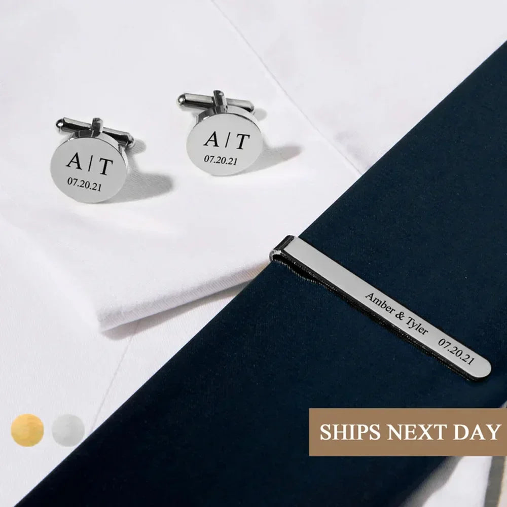 Custom Tie Clip Cufflinks Set Sculpture Name Men
