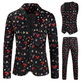 Mens Fashion Casual Suit Printed Christmas Jacket Pants