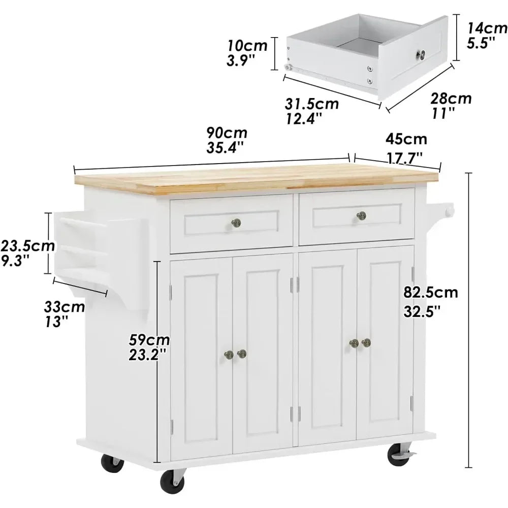 Mobile Kitchen Island With Large Storage Cabinet and