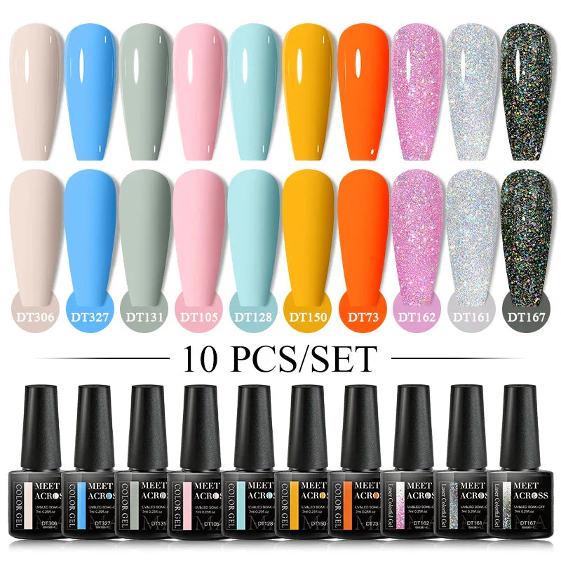 10Pcs Nude Glitter Gel Nail Polish Set Purple