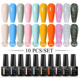 10Pcs Nude Glitter Gel Nail Polish Set Purple