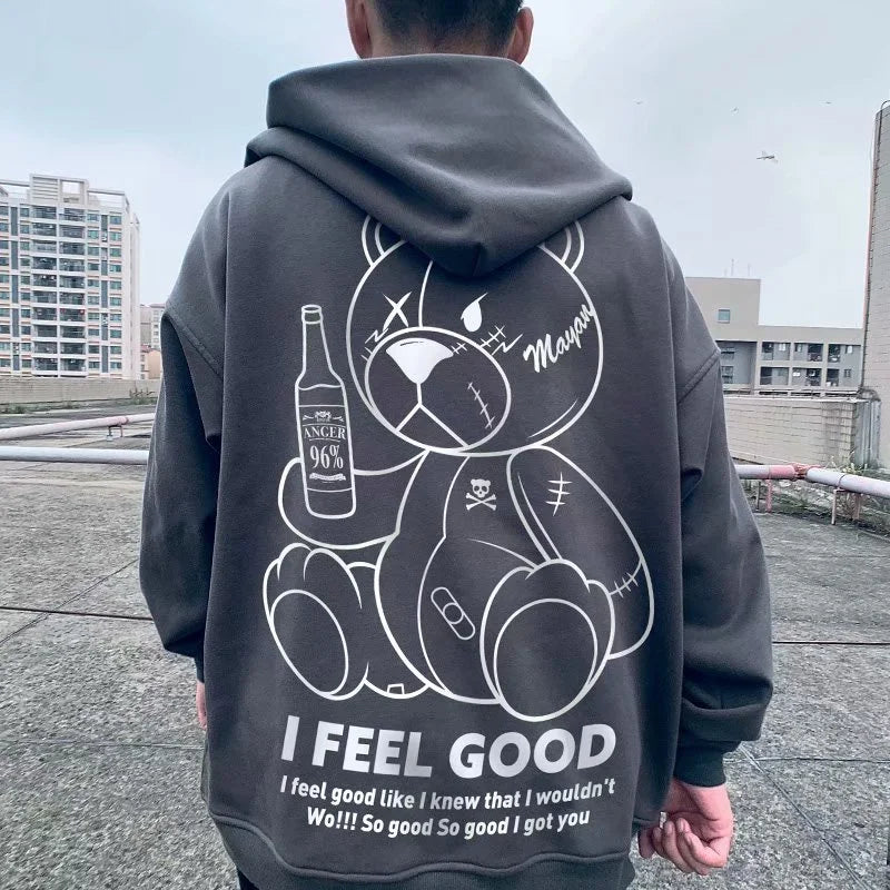 Men's Harajuku Fashion Hoodies Beer Bear Print Kawaii