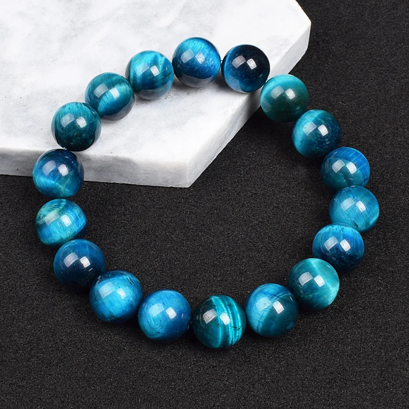 Real Natural Blue Tiger Eye Bracelet Azure Color