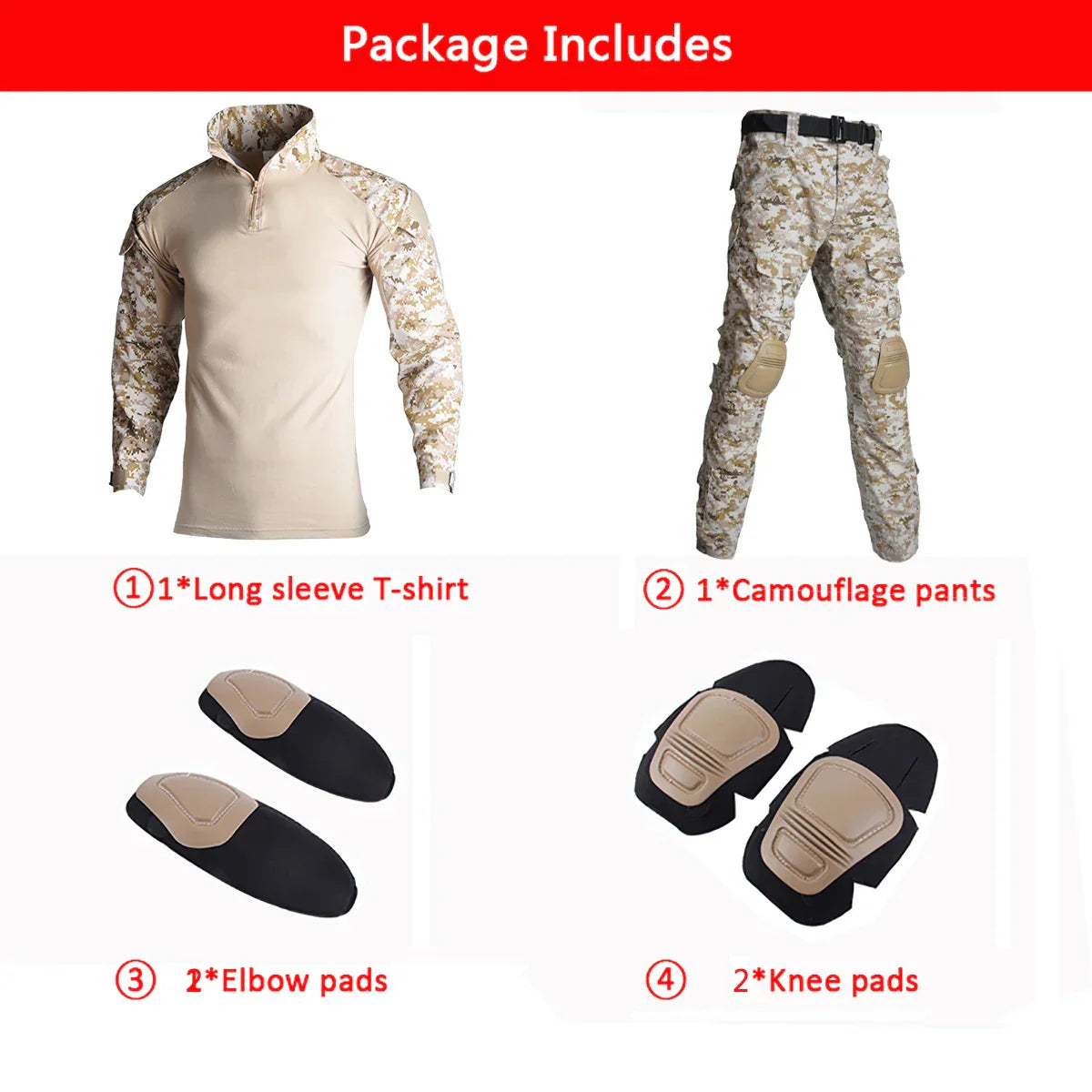 Mens Tactical Suit with Pads Combat Shirtpants Military