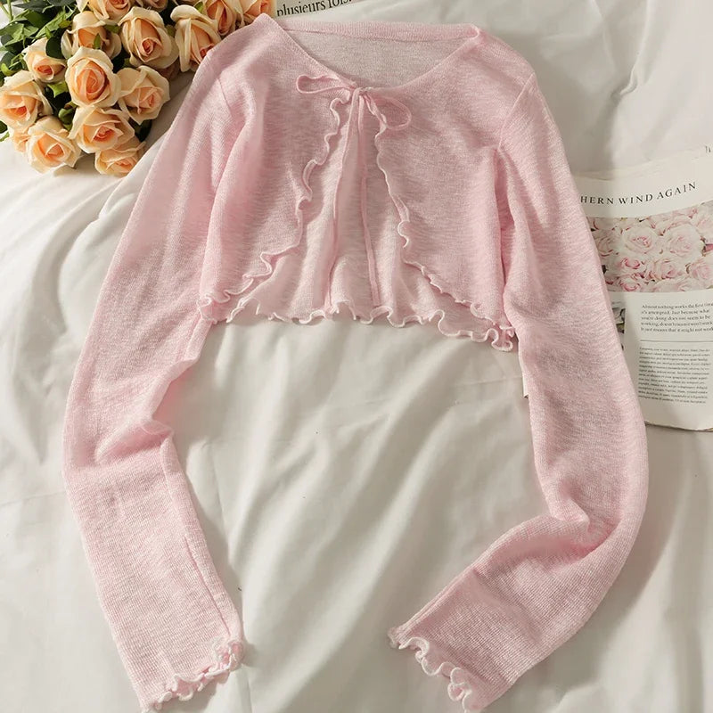 Women Frenum Cardigan Blouses and Tops Bow Lace