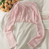 Women Frenum Cardigan Blouses and Tops Bow Lace