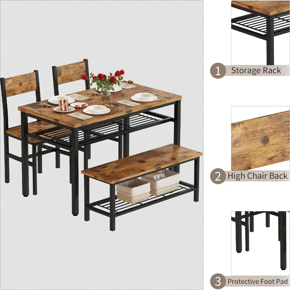 4 Pieces Dining Table Set, Industrial Dining Table