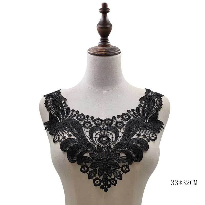 1 Pc Black Flower Neckline Collar Lace Applique
