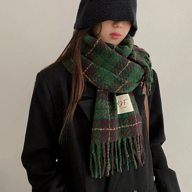 Retro Plaid Cashmere Womens Scarf Winter Thick Warm