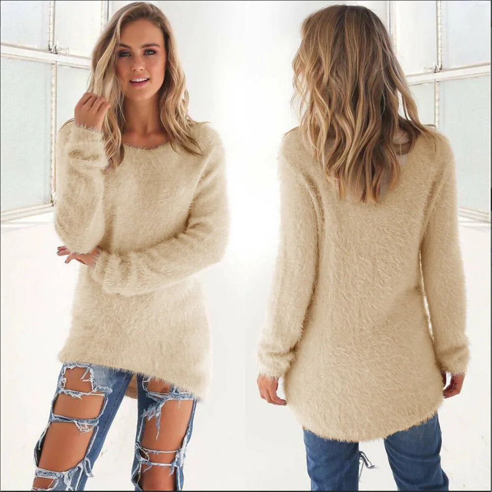 2023 Womens Winter Fleece Fluffy Sweater Jumper Ladies