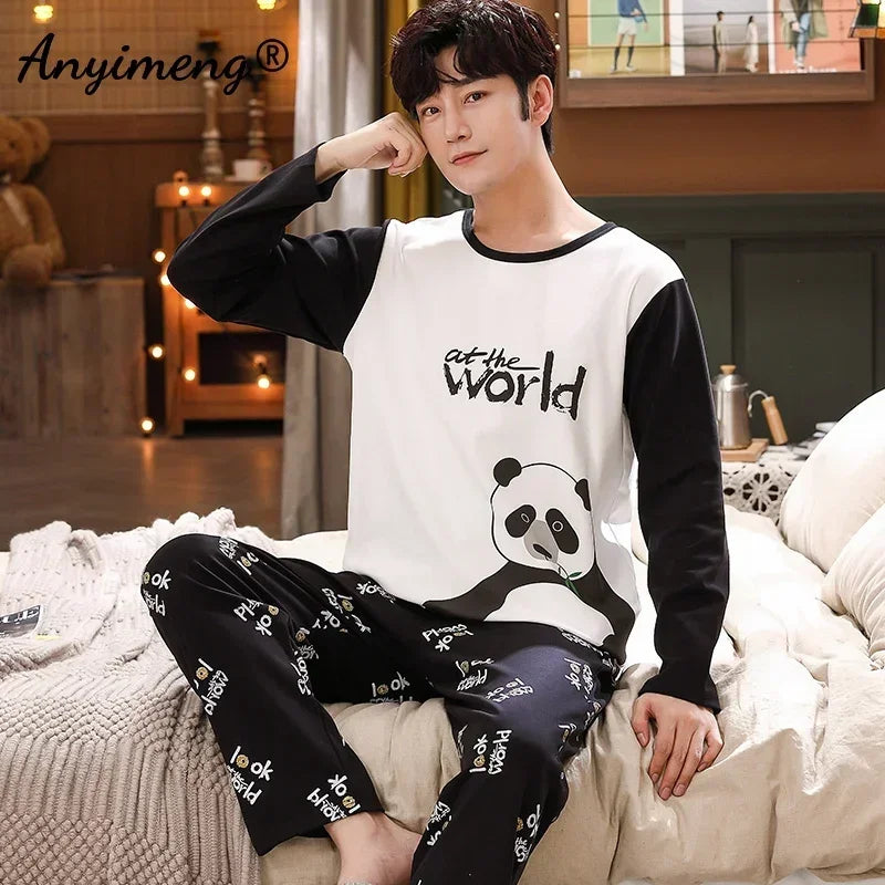 Big Size Autumn New Mens Casual Pajamas Set