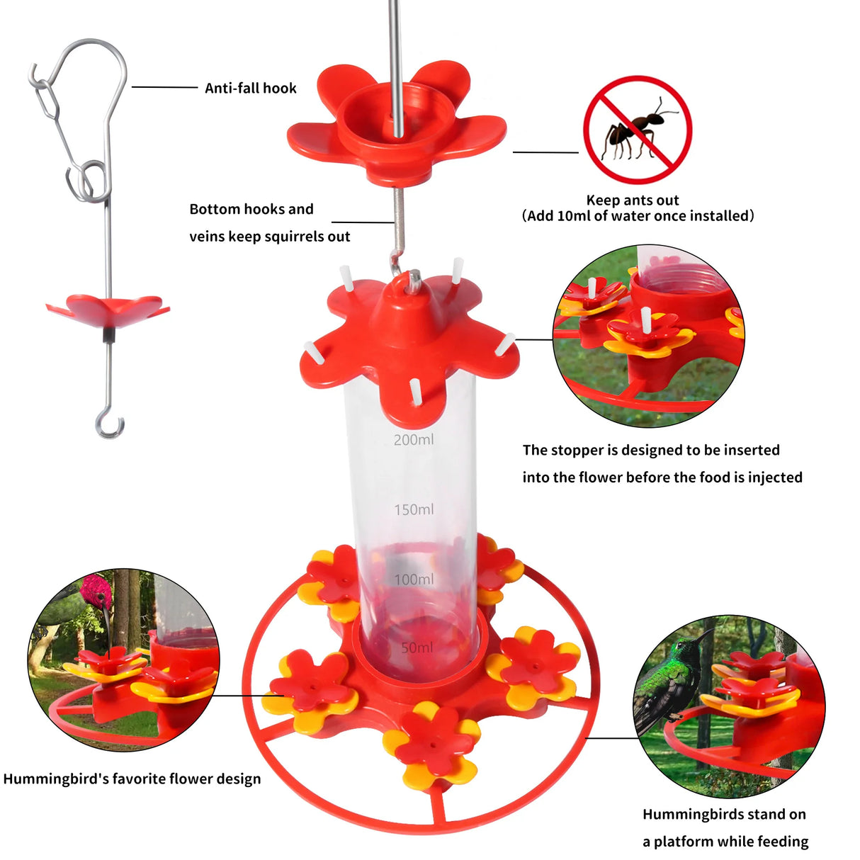 Outdoor Hanging Hummingbird Feeder Anti Ant Garden Courtyard