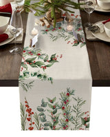 Modern Elegant Table Runner Eucalyptus Berries Robin Table