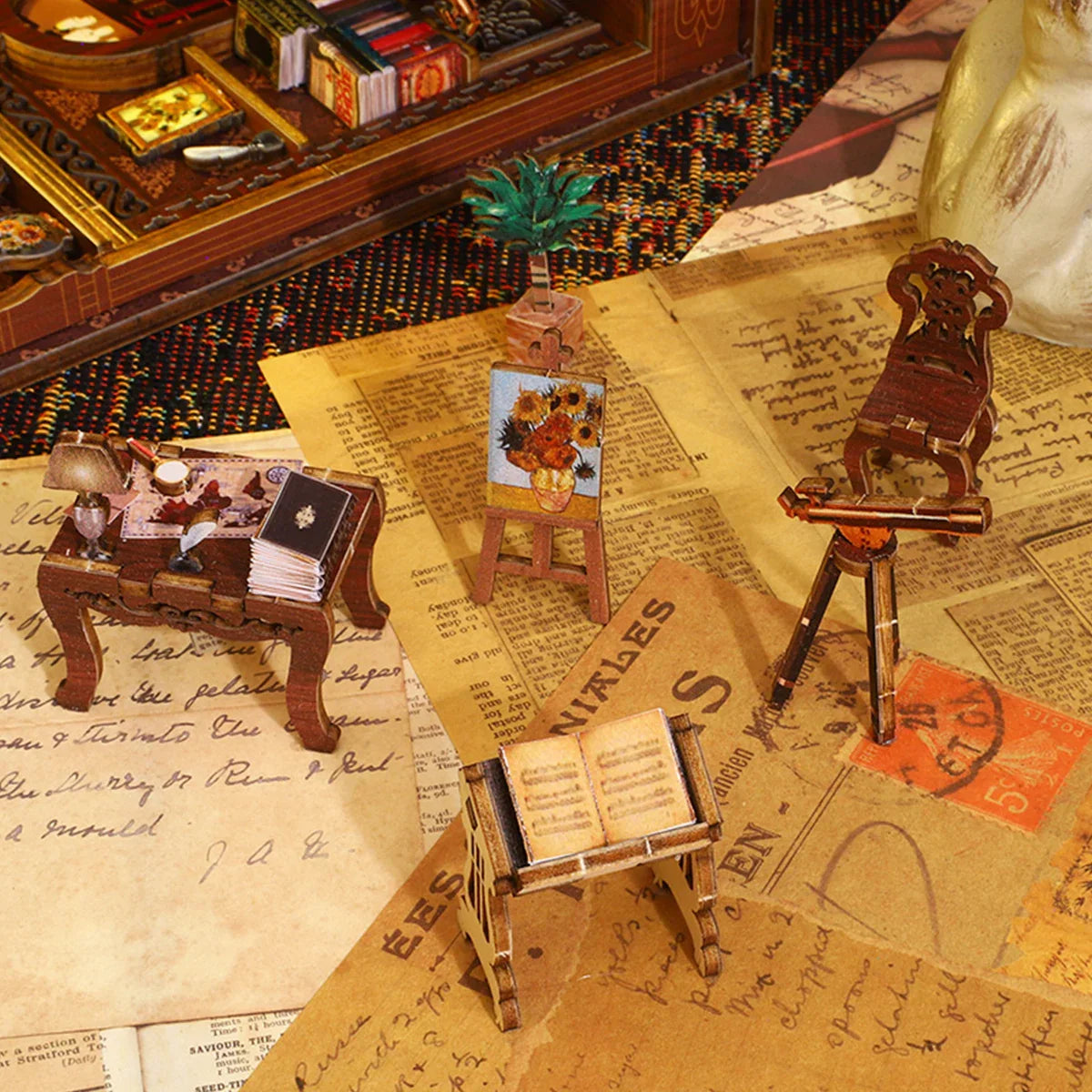 DIY miniature doll house book corner set 3D