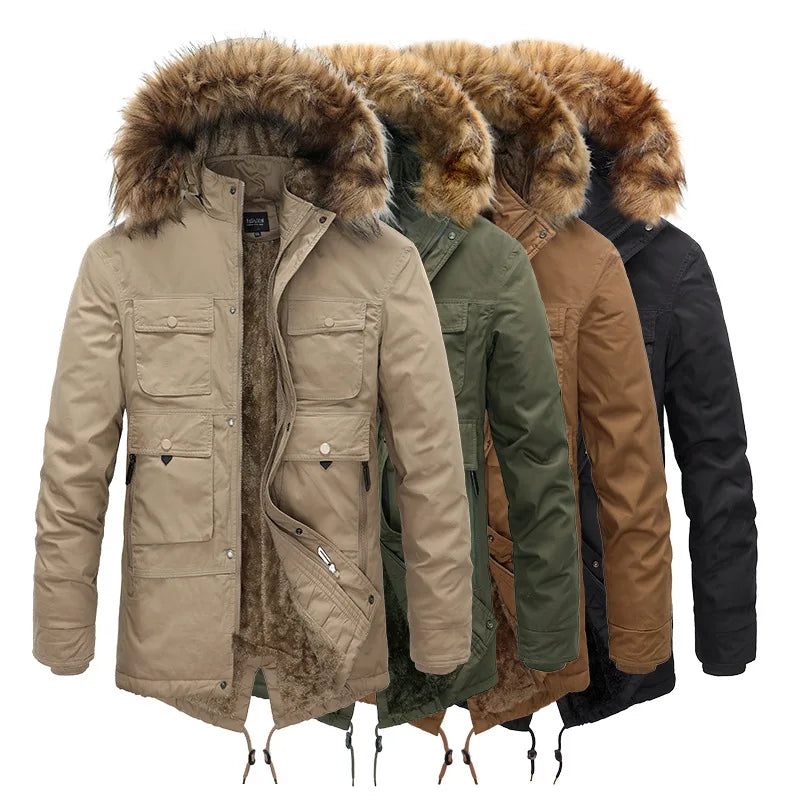 2024 New Winter Men Long Coat Military Fur