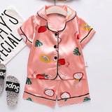 Toddler Girls Silk Satin Pajamas Sets Cartoon Kids