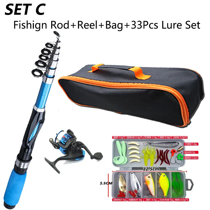 Fishing Rod Full Kits 1.2M Telescopic Sea Spinning