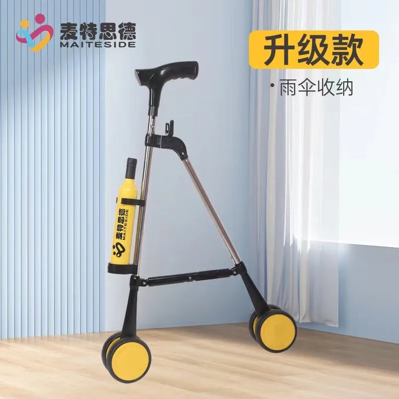 Elderly crutches with wheels Mobile folding crutches shopping