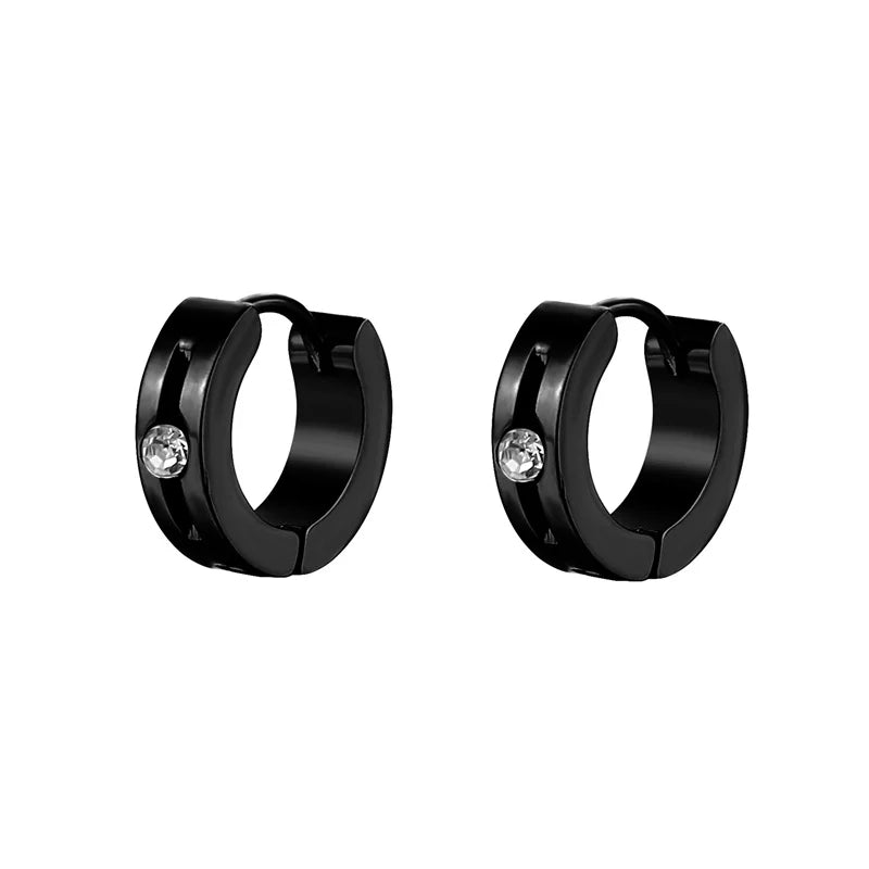 New Trendy Round Hoop Earrings Simple Zircon Stainless
