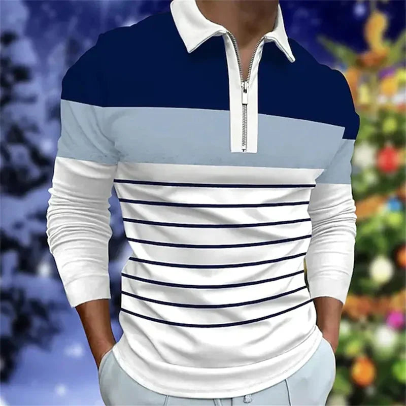 Men Long Sleev Fashion Zipper Polo Shirt ,