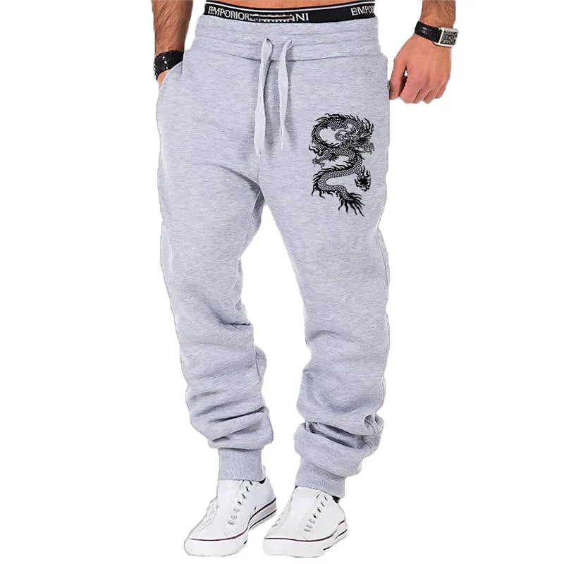 Fashion Casual Dragon Printed Jogger Pants Men Fitness