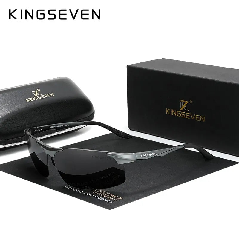 KINGSEVEN Genuine Polarized Men Aluminum Sunglasses Driving Mirror