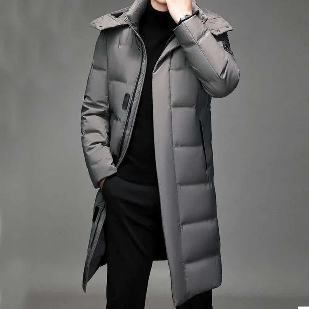 Fashion Men's Winter Long Down Coat Fur Hooded