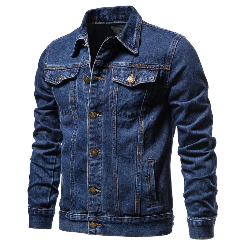 2023 Spring Men Solid Lapel Denim Jackets Fashion