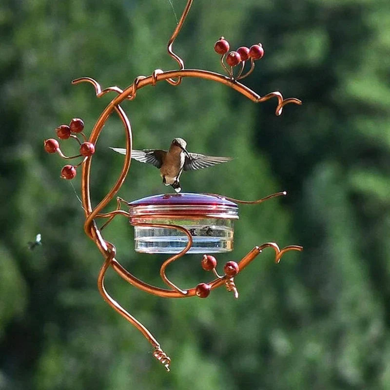 Metal Red Berries Hanging Hummingbird Feeder Detachable Bird