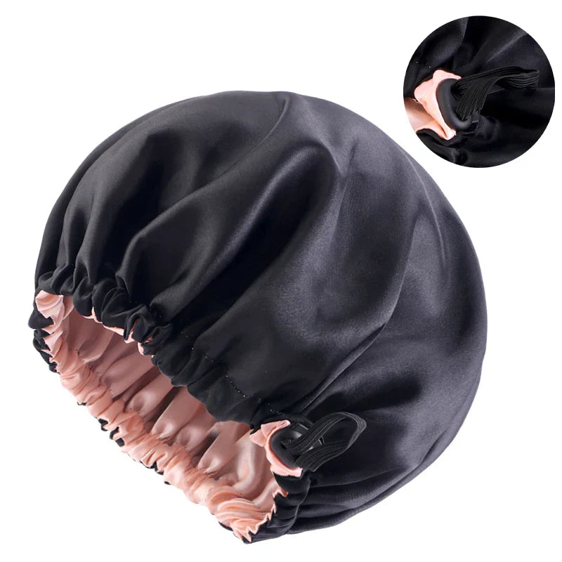 New Adjustable Double Layer Satin Bonnet Nightcap Round