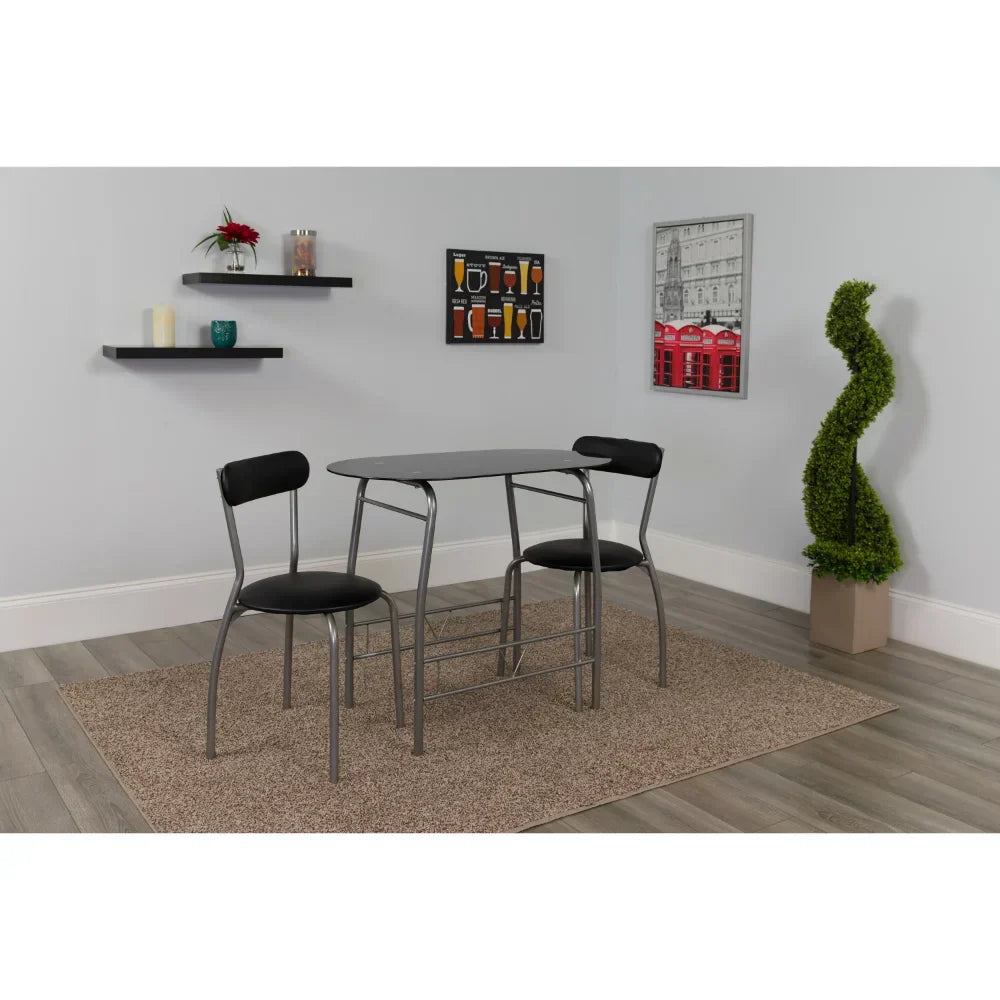 Sutton 3 Piece Space-Saver Bistro Set with Black