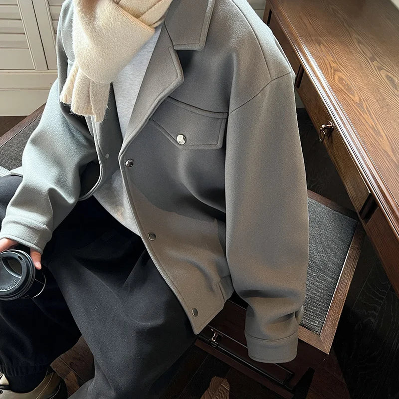 Winter Thicken Woolen Coat Men Warm Fashion Casual