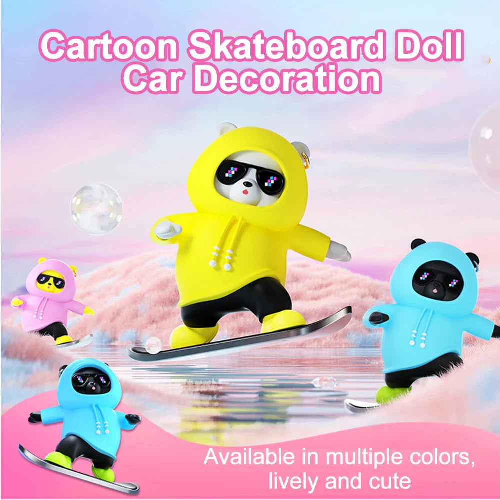 Creative Car Ornament Funny Cartoon skateboarding Bear Removable