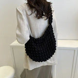 Plaid Quilted Shoulder Bag Cute Pleated Bubbles Solid