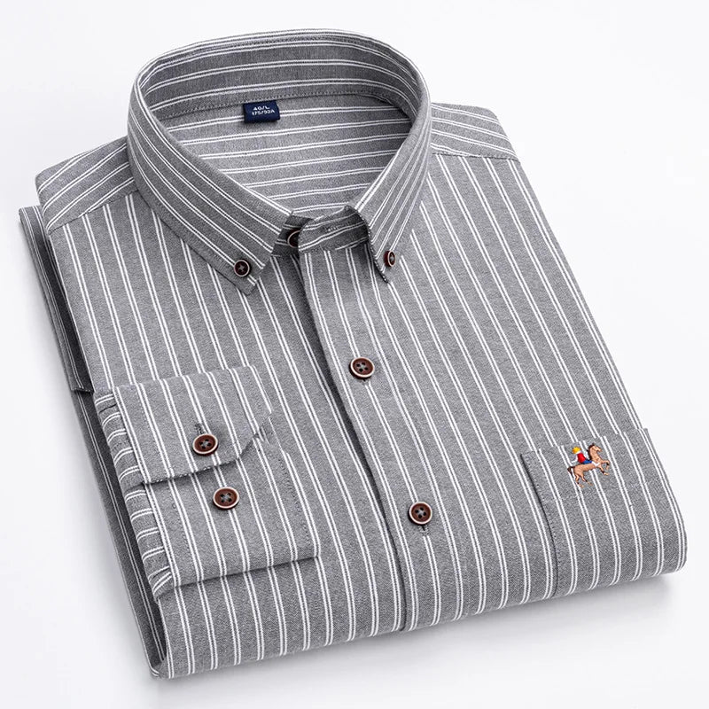 M~6XL Men's Shirt Long Sleeve Cotton Oxford Fashion