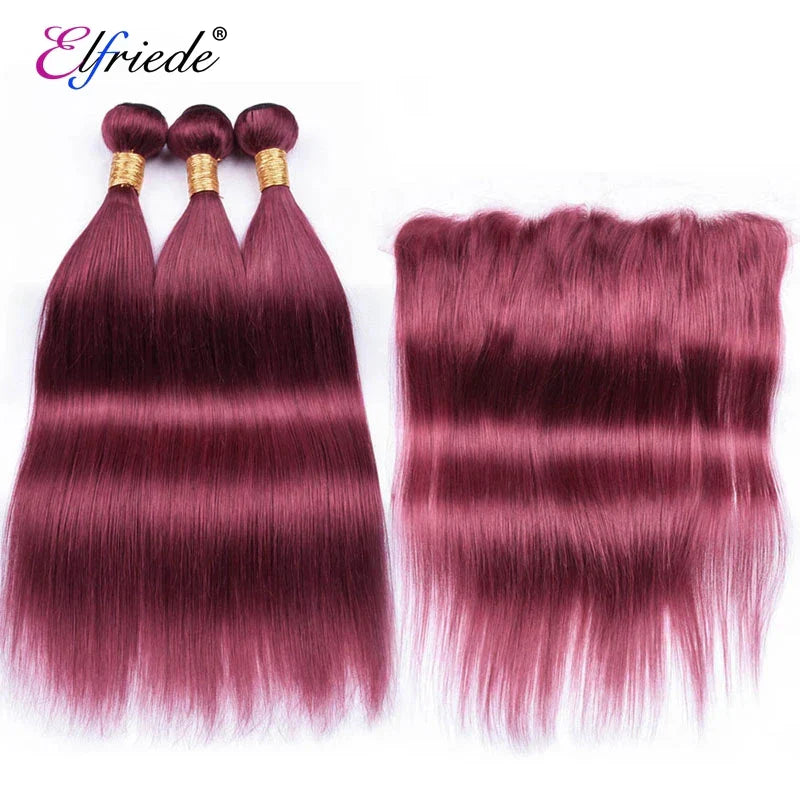 Elfriede #99J Burgundy Colored Straight Hair Bundles with