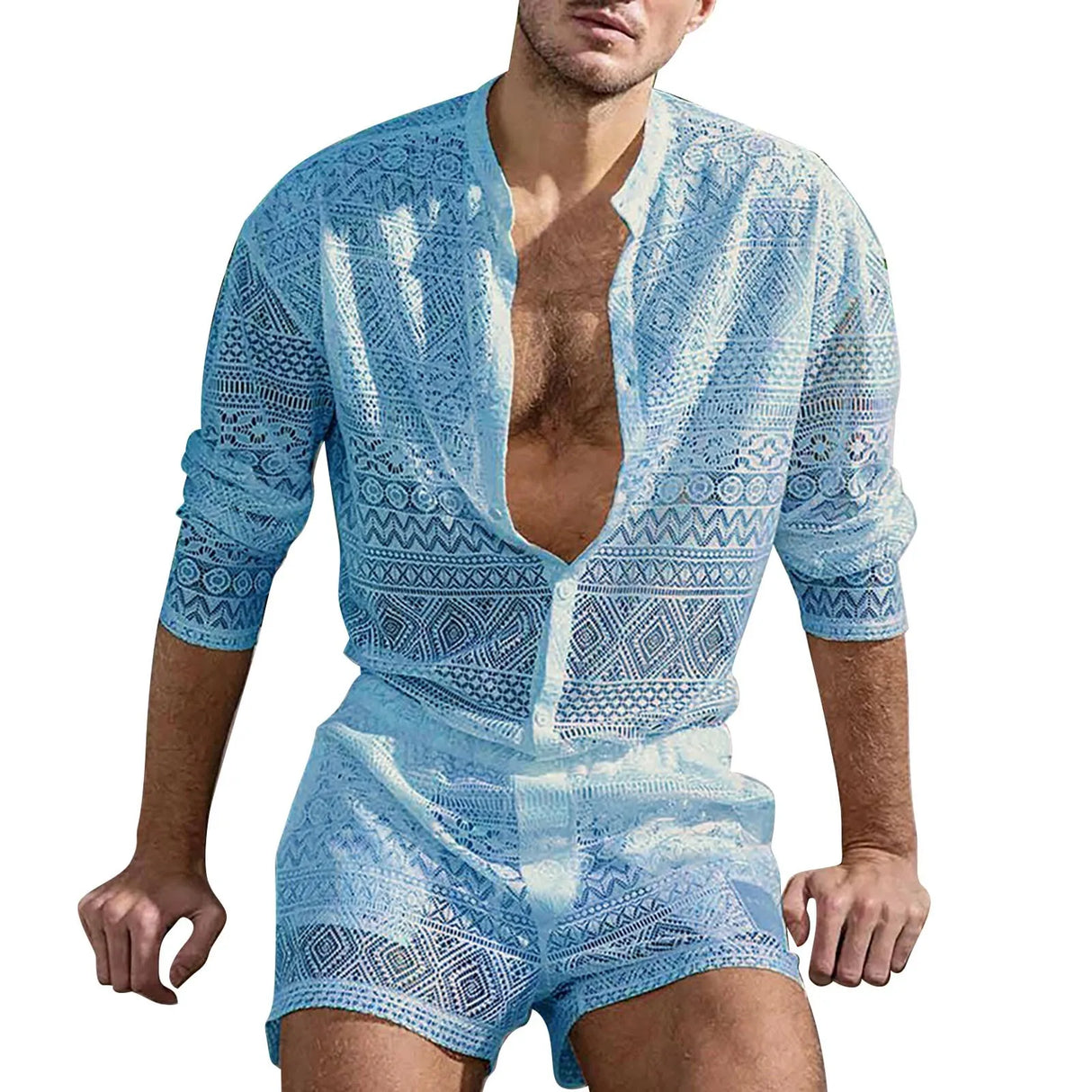 Hollow Out Sexy Lace Suit Fashion Long Sleeve