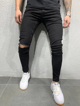 Distressed Knee Holes Elastic Skinny Jeans Men Ripped