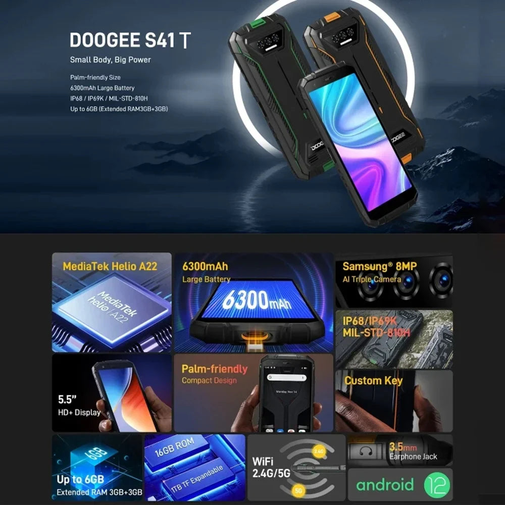 DOOGEE S41T 4G Rugged Smartphones 5.5Inch HD Screen