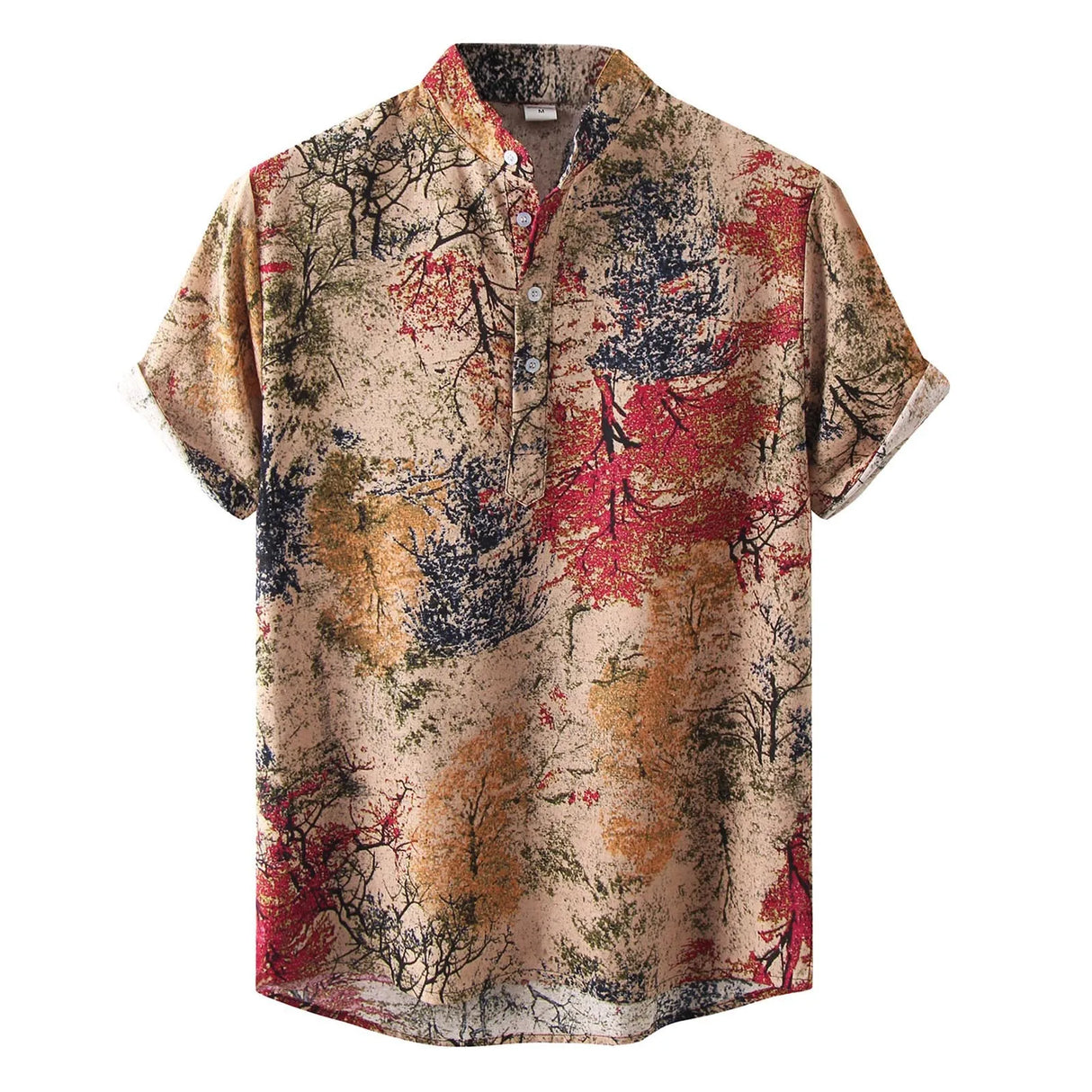 Mens Vintage Cotton Linen Floral Hawaiian Shirt Casual