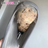 Silver Gray Lace Front Human Hair Wigs Transparent