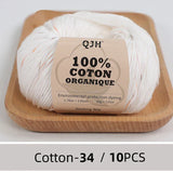 QJH 10PCS 100% Organic Cotton Yarn Pure/Mixed Color
