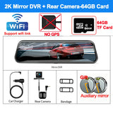 4K Front and Rear Camera Mirror GPS Car
