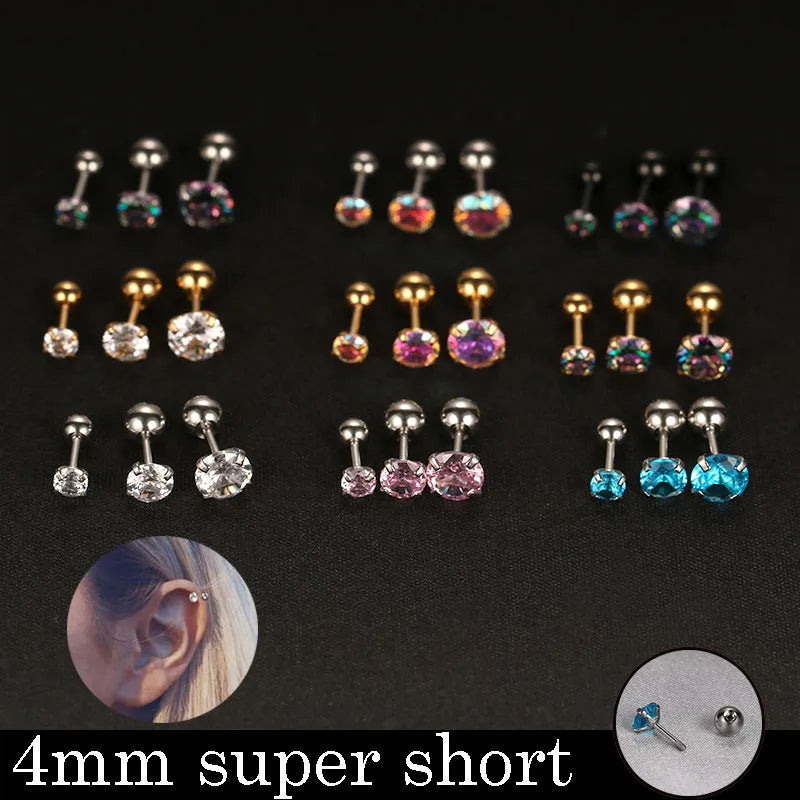 2PCS 4mm Short Ear Studs Earring Outside Upper