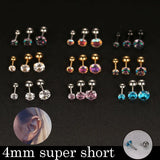 2PCS 4mm Short Ear Studs Earring Outside Upper